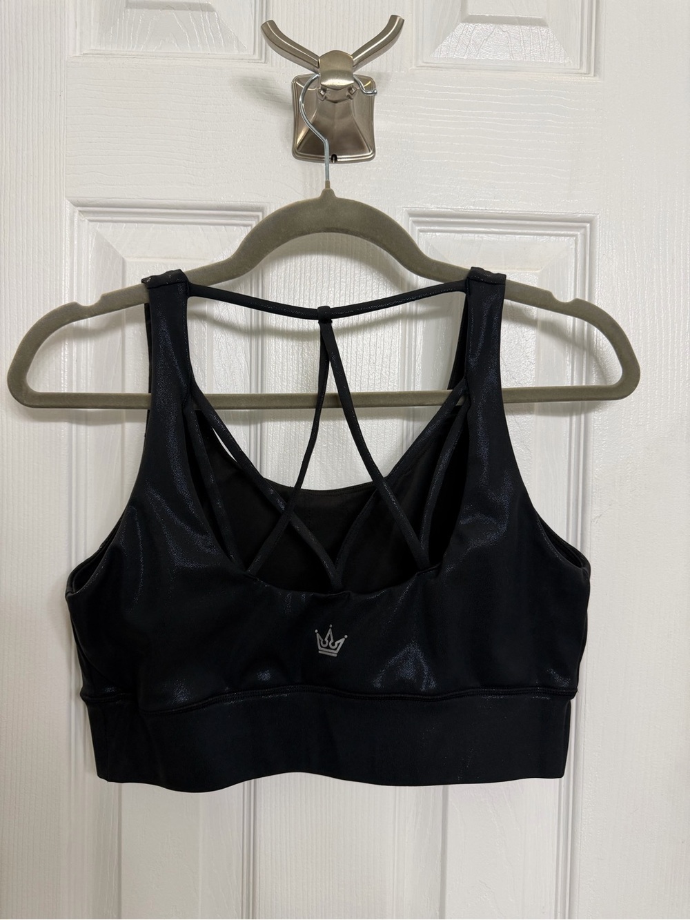 Crowned Athletics Shimmery Black Strappy Sports Bra Size Large - Picture 2 of 3